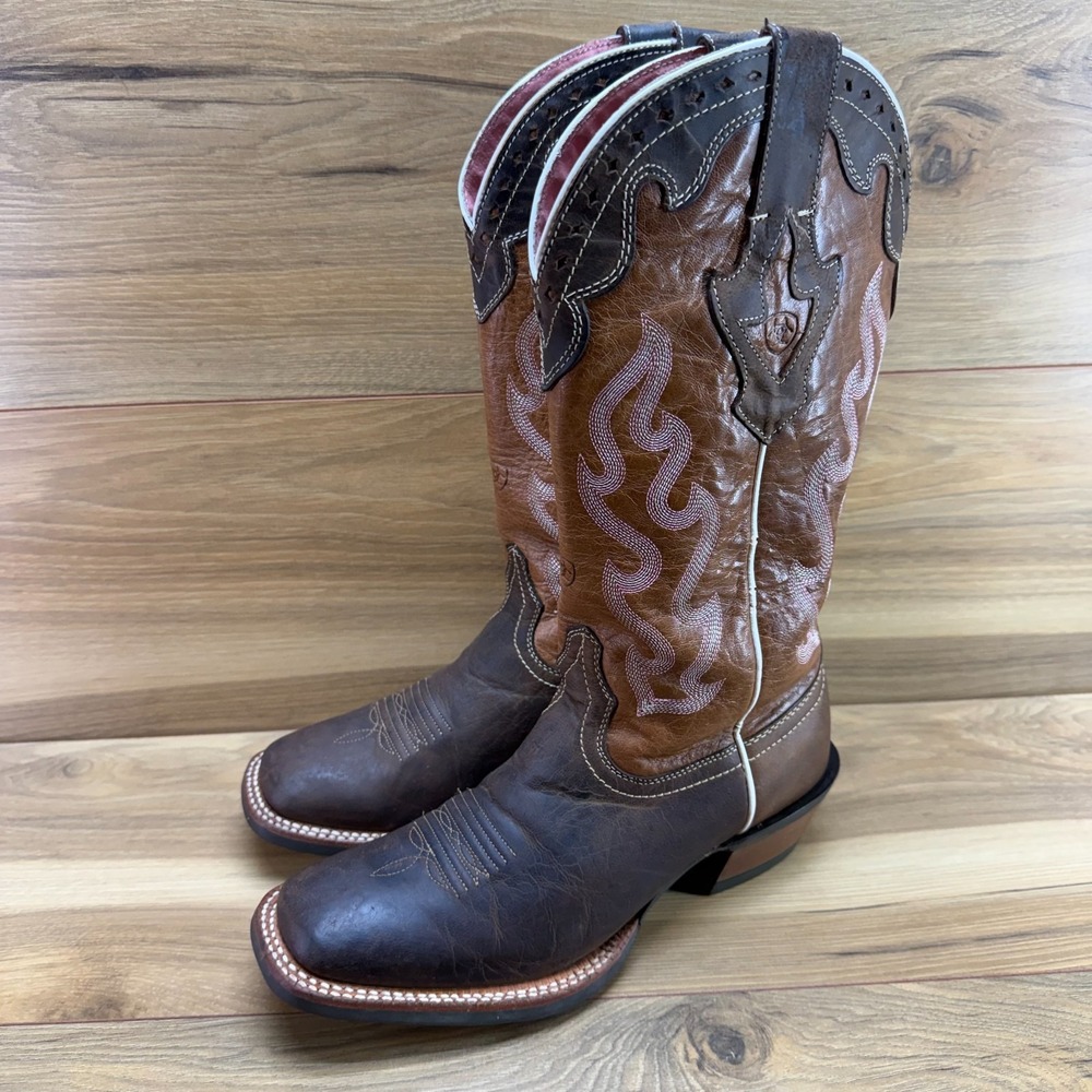 ARIAT Crossfire Caliente Western Boot Womens 7.5 B Brown Pink Square Toe Cowgirl - Picture 4 of 12